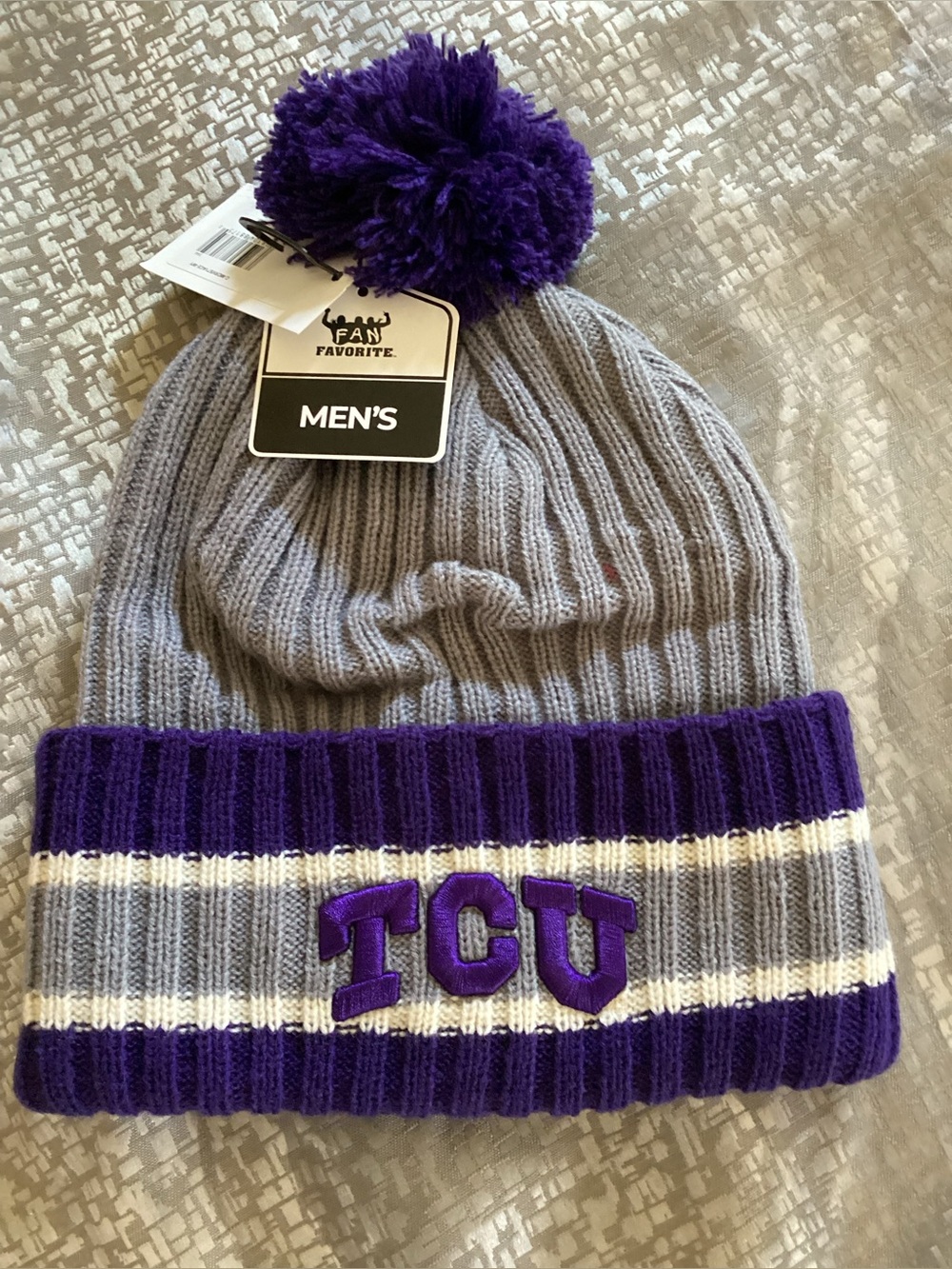New TCU Gray & Purple Pom Beanie